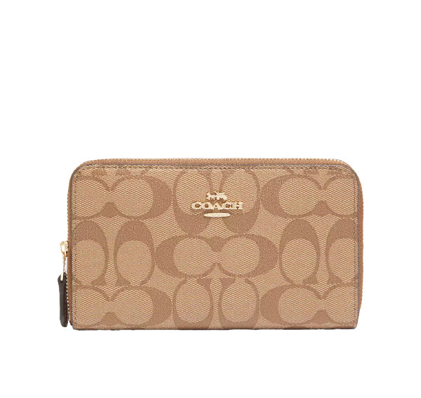 Coach Women's Medium Id Zip Wallet In Signature Canvas Gold/Khaki Saddle 2