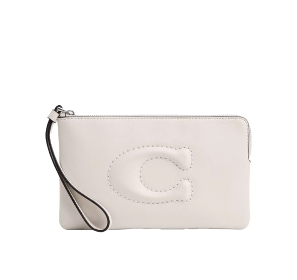 Coach Women's Large Corner Zip Wristlet Silver/Chalk