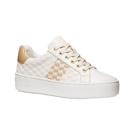 Michael Kors Women's Poppy Logo Embossed Stripe Sneaker Light Cream - Ready to Ship