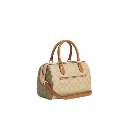 Coach Women's Rowan Satchel Bag In Blocked Signature Canvas Gold/Light Khaki/Khaki Multi