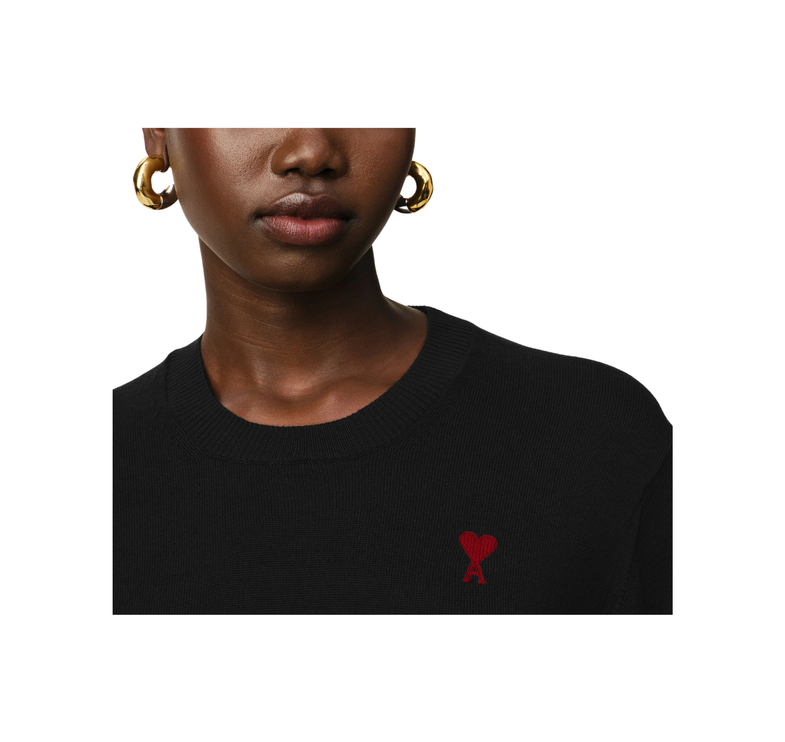 AMI Alexandre Mattiussi Unisex Wool Ami de Coeur Crew Neck Sweater Black
