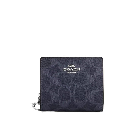 Coach Women's Snap Wallet In Signature Canvas Silver/Denim/Midnight Navy