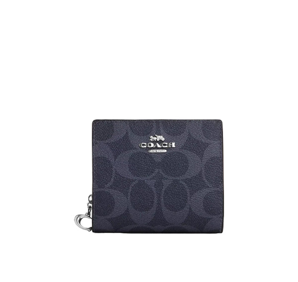 Coach Women's Snap Wallet In Signature Canvas Silver/Denim/Midnight Navy