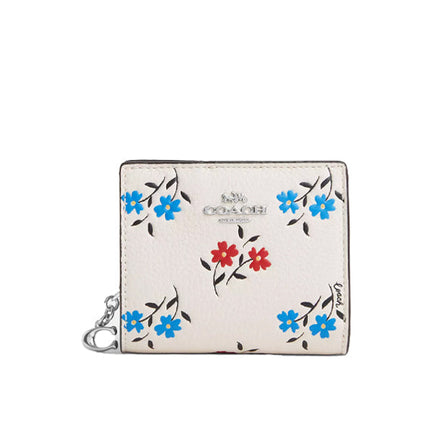 Coach Women's Snap Wallet With Floral Print Silver/Chalk Multi