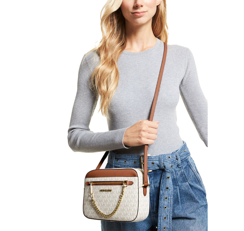 Michael Kors Women's Jet Set Large Logo Crossbody Bag Vanilla