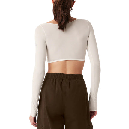 Alo Yoga Women's Mesh Sheer Illusion Cropped Long Sleeve Ivory