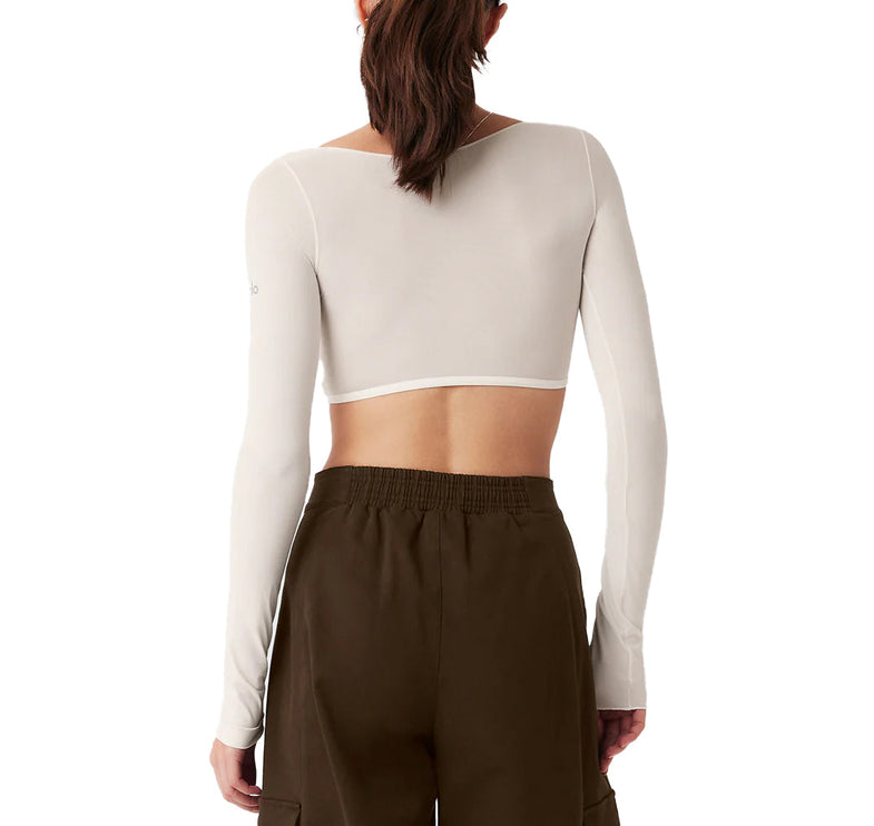 Alo Yoga Women's Mesh Sheer Illusion Cropped Long Sleeve Ivory