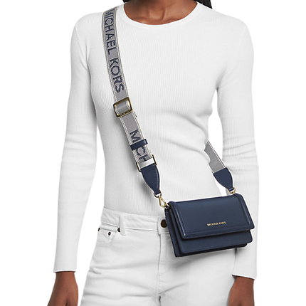 Michael Kors Women's Jet Set Small Nylon Gabardine Smartphone Crossbody Bag Navy