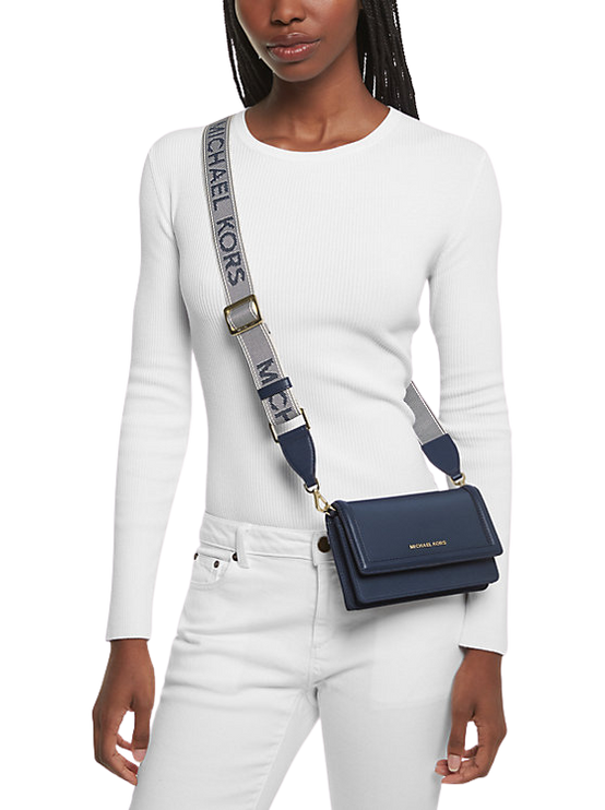 Michael Kors Women's Jet Set Small Nylon Gabardine Smartphone Crossbody Bag Navy