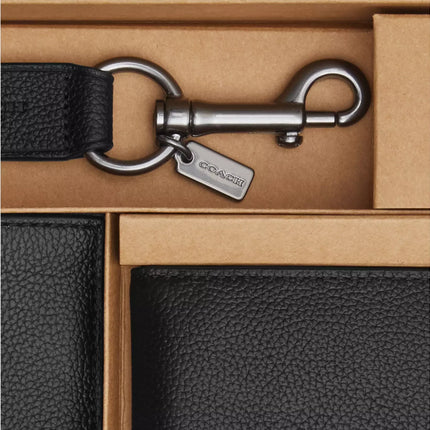 Coach Men's Boxed 3 In 1 Wallet Gift Set Black