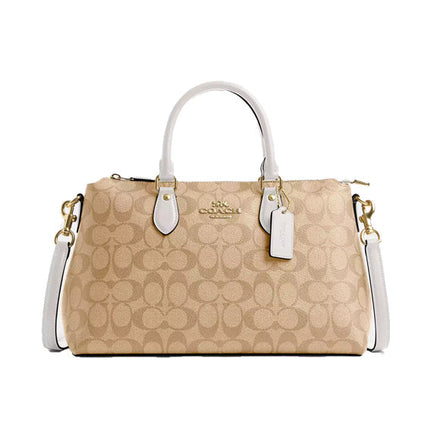 Coach Women's Georgia Satchel In Signature Canvas Gold/Light Khaki Chalk