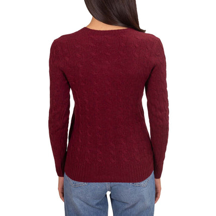 Polo Ralph Lauren Women's V Neck Cable Knit Jumper Garnet Red Melange