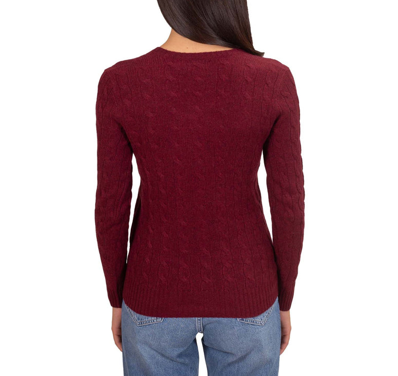 Polo Ralph Lauren Women's V Neck Cable Knit Jumper Garnet Red Melange