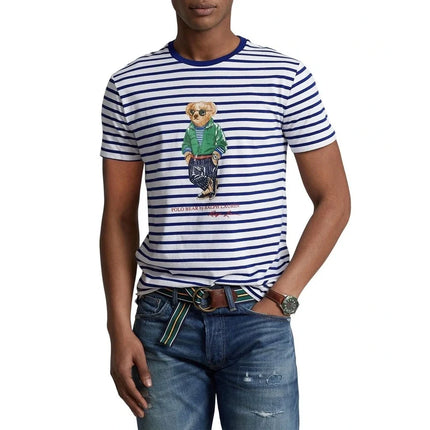 Polo Ralph Lauren Men's Polo Bear Striped Cotton Jersey Tee Blue/White