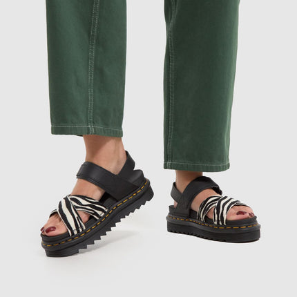 Dr. Martens Women's Voss II Hair-On Zebra Print Sandals Black