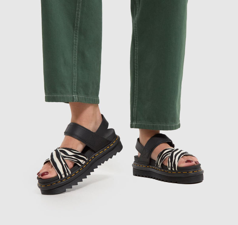 Dr. Martens Women's Voss II Hair-On Zebra Print Sandals Black