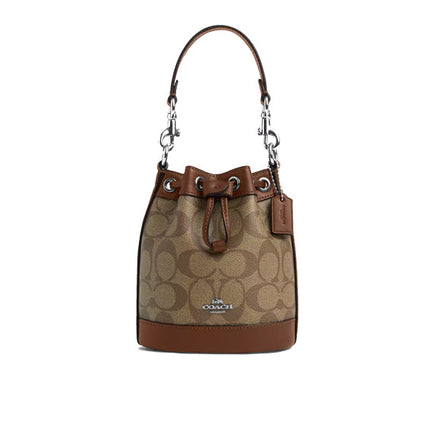 Coach Women's Mini Bucket Bag In Signature Canvas Silver/Khaki/Saddle