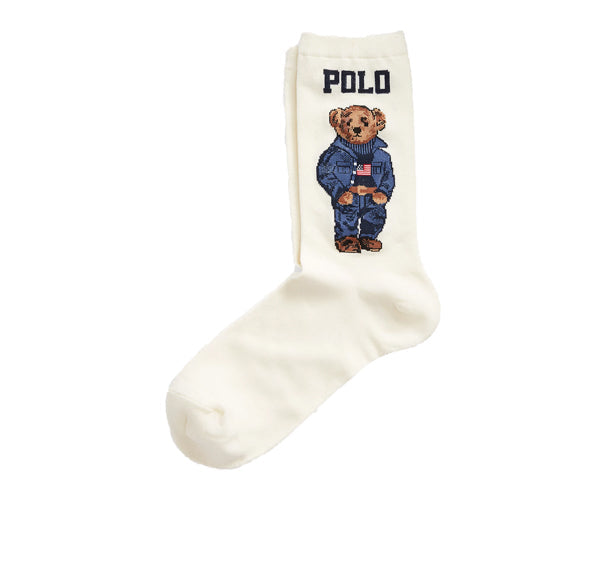 Polo Ralph Lauren Women's Polo Bear Crew Socks Ivory - Ready to Ship