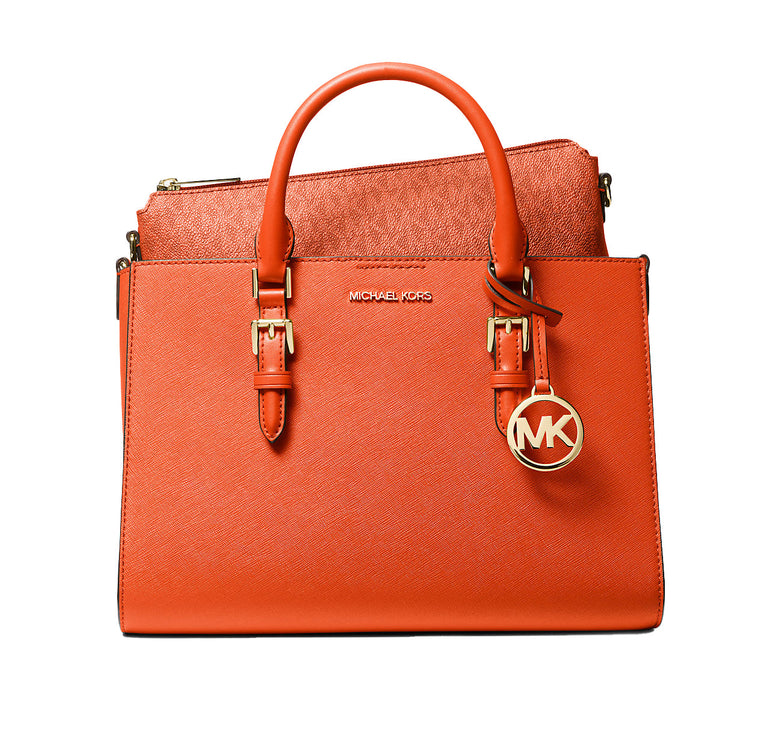 Michael Kors Women's Charlotte Medium Saffiano Leather 2-in-1 Tote Bag Poppy