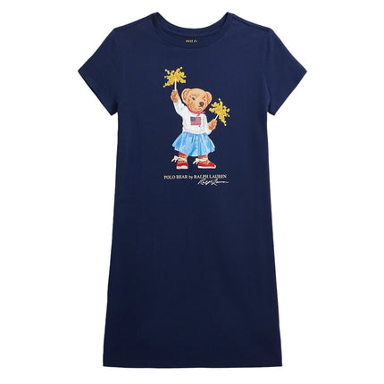 Polo Ralph Lauren Girl's Polo Bear Cotton Jersey Tee Dress Spring Navy