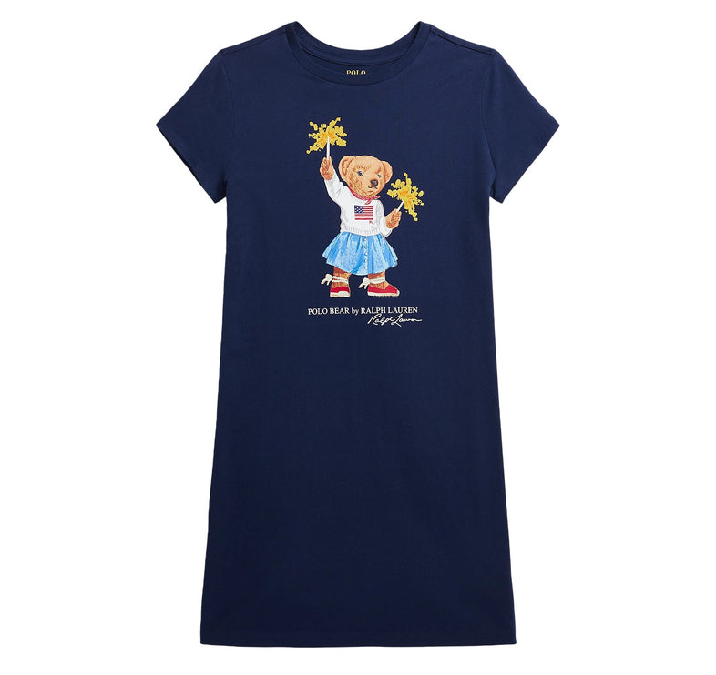 Polo Ralph Lauren Girl's Polo Bear Cotton Jersey Tee Dress Spring Navy