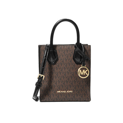 Michael Kors Women's Mercer Extra Small Signature Logo Crossbody Bag Black/Brown - Ready to Ship