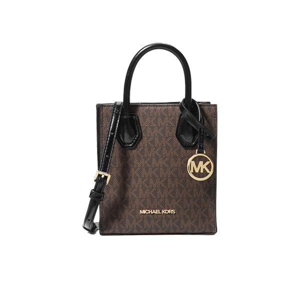 Michael Kors Women's Mercer Extra Small Signature Logo Crossbody Bag Black/Brown - Ready to Ship