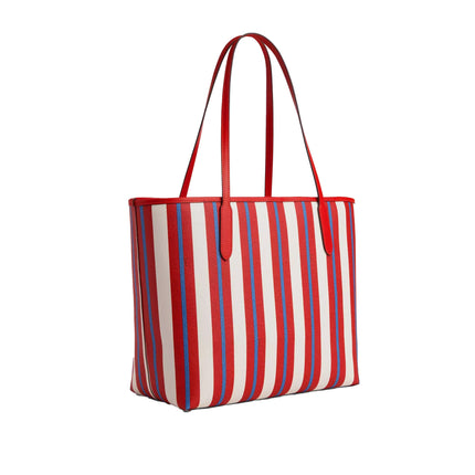 Coach Women's City Tote Bag With Stripe Print Silver/Chalk Multi