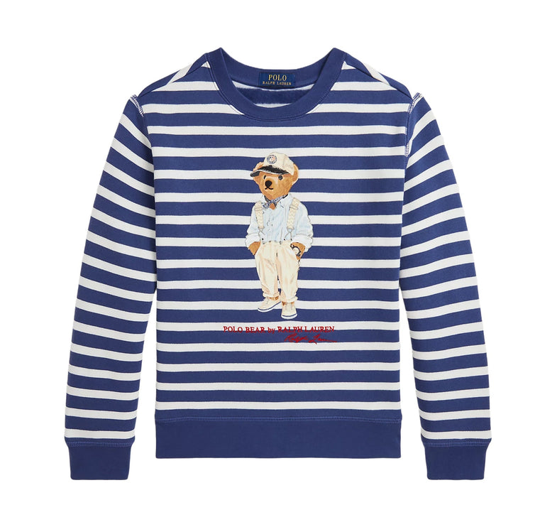 Polo Ralph Lauren Boy's Striped Polo Bear Fleece Sweatshirt  Light Navy