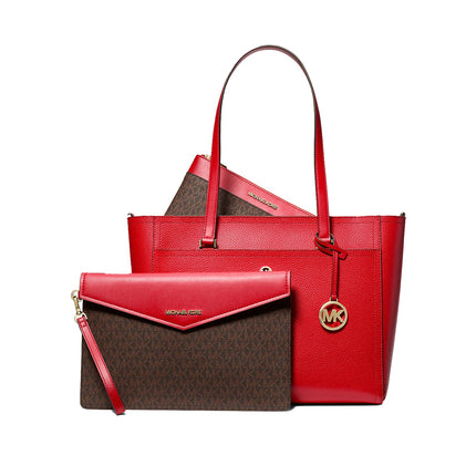 Michael Kors Women's Maisie Large Pebbled Leather 3-in-1 Tote Bag Bright Red