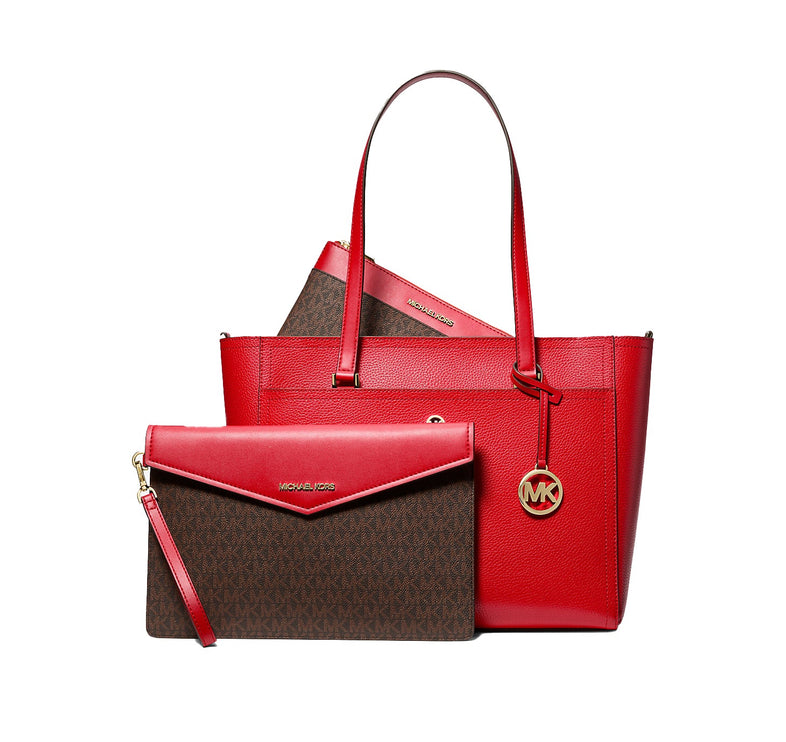 Michael Kors Women's Maisie Large Pebbled Leather 3-in-1 Tote Bag Bright Red