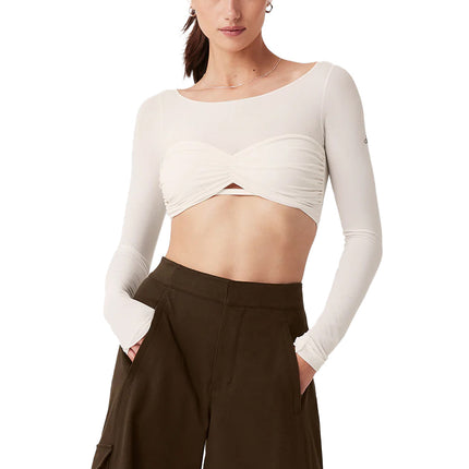 Alo Yoga Women's Mesh Sheer Illusion Cropped Long Sleeve Ivory