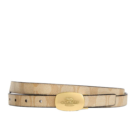 Coach Women's Signature Buckle Cut To Size Reversible Eliza Belt  18 Mm  Gold Light Khaki Chalk