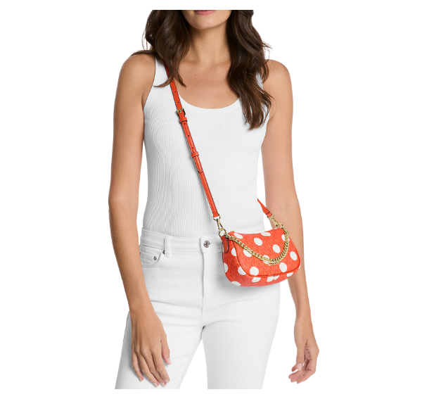 Michael Kors Women's Carmela Small Polka Dot and Signature Logo Pochette Red Clay