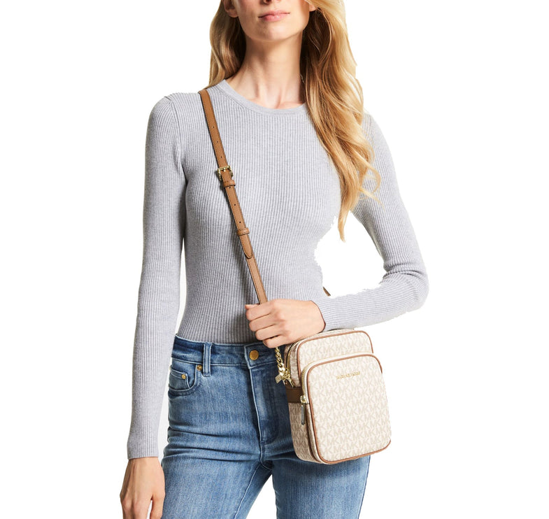 Michael Kors Women's Jet Set Travel Medium Logo Crossbody Bag Vanilla