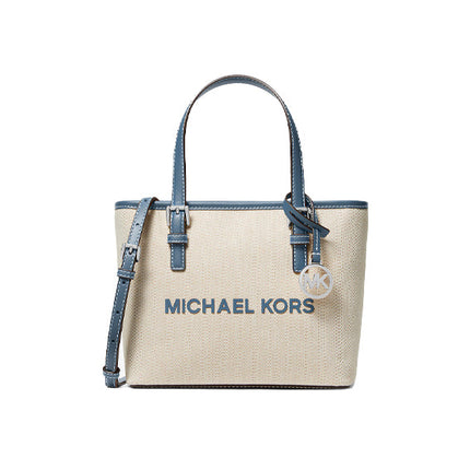 Michael Kors Women's Jet Set Travel Extra-Small Canvas Top-Zip Tote Bag Denim