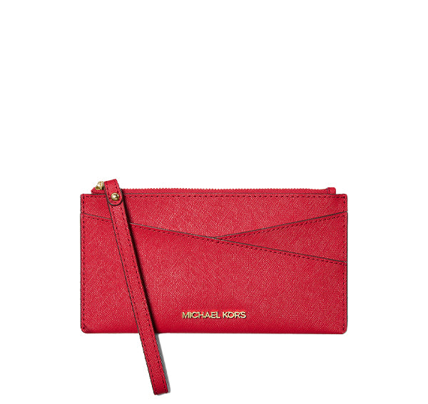 Michael Kors Women's Jet Set Medium Saffiano Leather Crossover Wristlet Bright Red