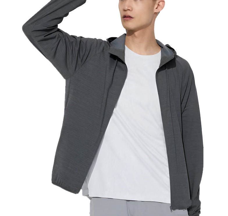 Uniqlo Unisex Extra Stretch Dry Ex Uv Protection Full Zip Hooddie 08 Dark Gray