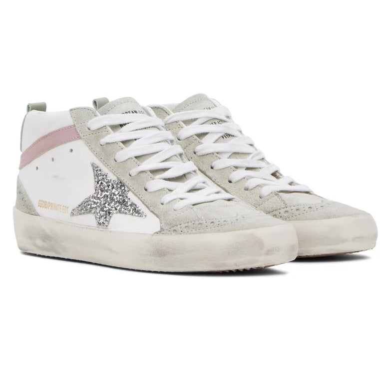 Golden Goose Women's Mid Star Sneakers White/Silver/Ice/Pink