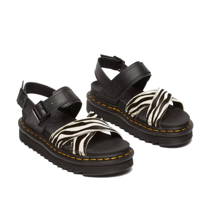 Dr. Martens Women's Voss II Hair-On Zebra Print Sandals Black