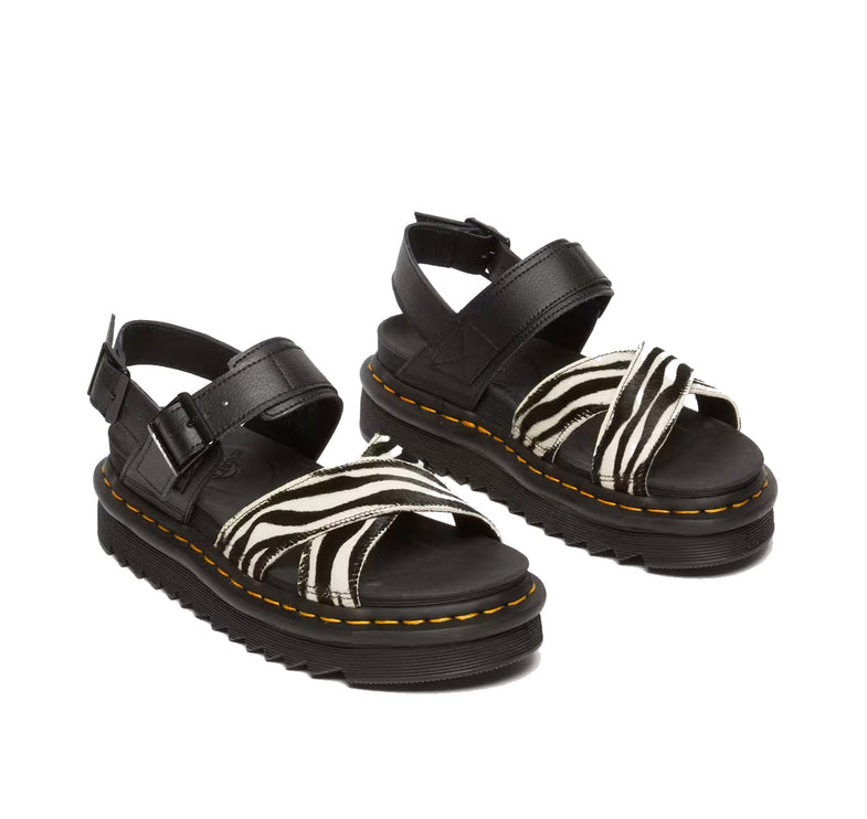 Dr. Martens Women's Voss II Hair-On Zebra Print Sandals Black