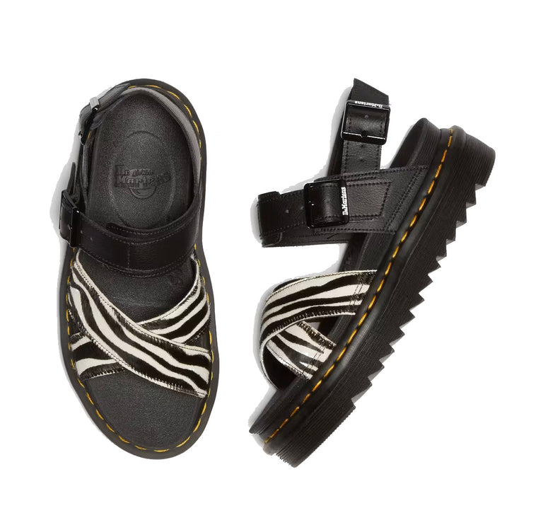 Dr. Martens Women's Voss II Hair-On Zebra Print Sandals Black