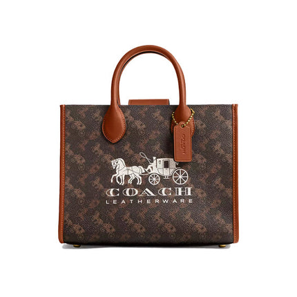 Coach Women's Ace Tote Bag 26 With Horse And Carriage Print Brass/Truffle Burnished Amber