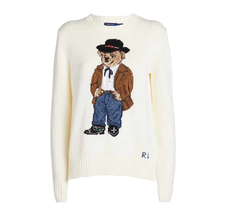 Polo Ralph Lauren Women's Knit Polo Bear Sweater Cream