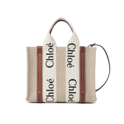 Chloé Women's Small Woody Tote Bag in Linen White/Brown