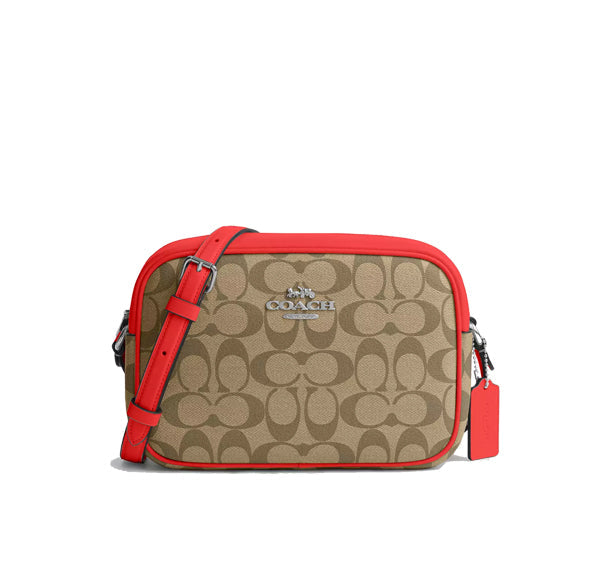 Coach Women's Jamie Camera Bag In Signature Canvas Silver/Khaki/Miami Red