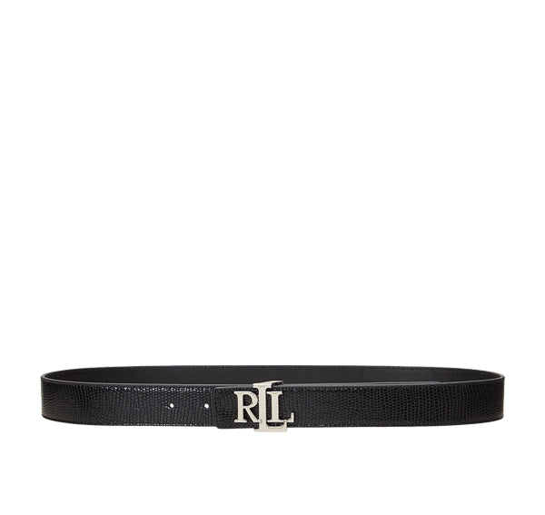 Polo Ralph Lauren Women's Logo Reversible Lizard Embossed Belt Black