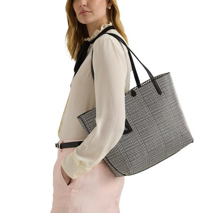 Polo Ralph Lauren Women's Faux Leather Reversible Tote Glenplaid Houndstooth