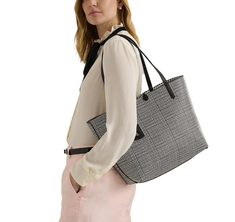 Polo Ralph Lauren Women's Faux Leather Reversible Tote Glenplaid Houndstooth