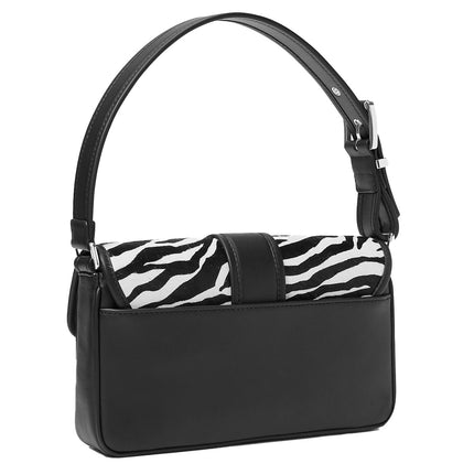 Michael Kors Women's Colby Medium Zebra Print Calf Hair Shoulder Bag Black Combo